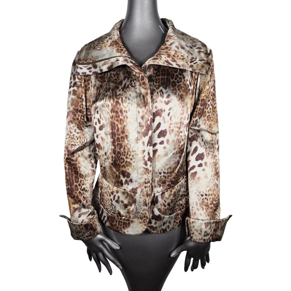 Lafayette 148 New York NWT Brown Animal Print Jacket Leopard Zip Cuffs 10